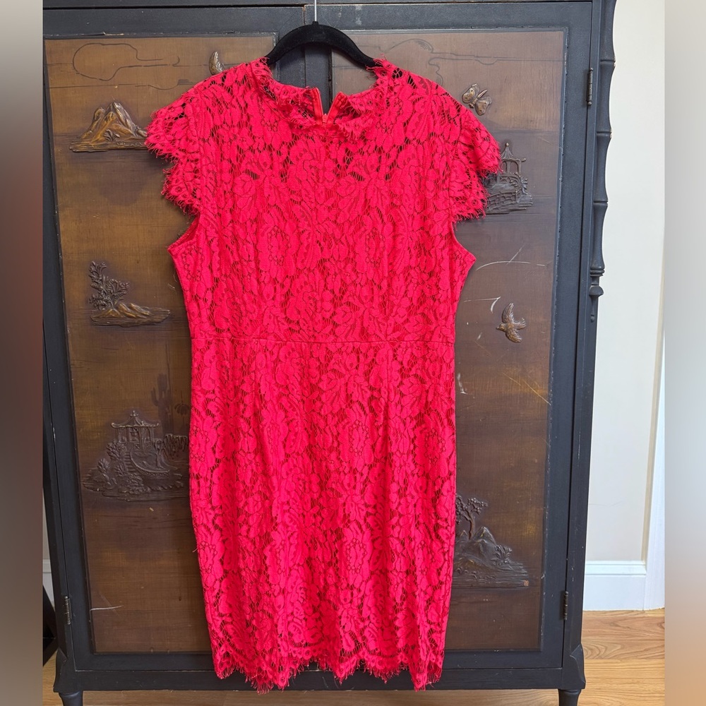 Red Lace Mini Shift Dress